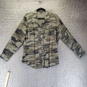 Sanctuary Shirt Womens Size Large Olive Green Camo Boyfriend Long Sleeves